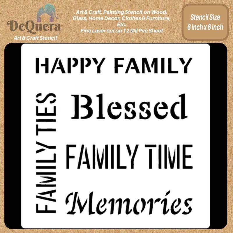 DEQUERA DeQuera Stencil Family TIME Md Media Wall Painting Home Decor DIY Albums Wall Stencil Tribal Stencils for Craft Size 6 x 6 Inch Pack of 1 DQL04