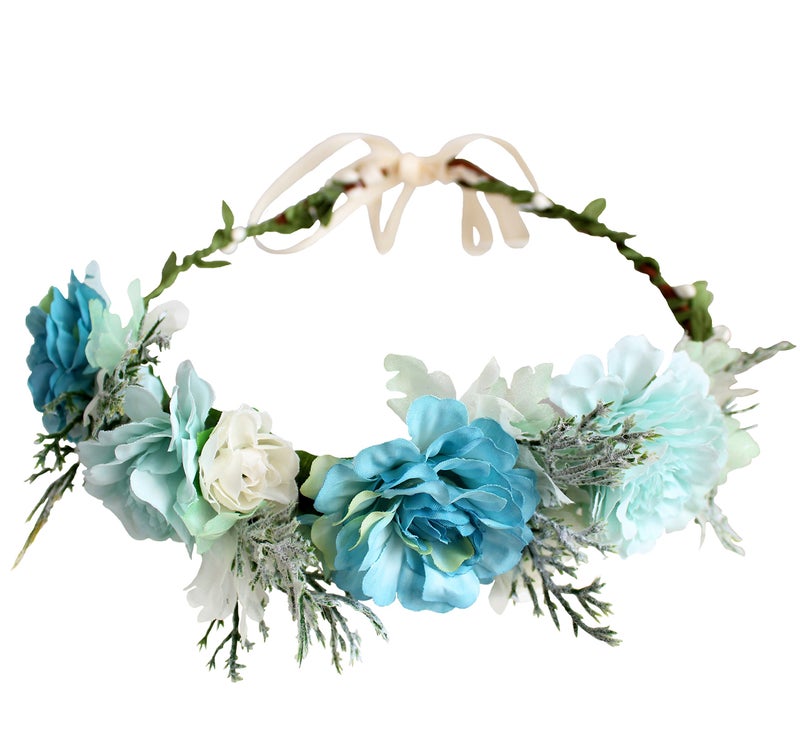 Vivivalue Fairy Flower Crown Blue Floral Headband Elf Headpiece for Women Girls Princess Wedding Bridal Shower Photo Prop Cosplay Renaissance - Image 1