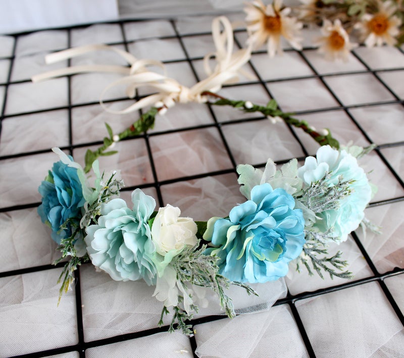 Vivivalue Fairy Flower Crown Blue Floral Headband Elf Headpiece for Women Girls Princess Wedding Bridal Shower Photo Prop Cosplay Renaissance - Image 5