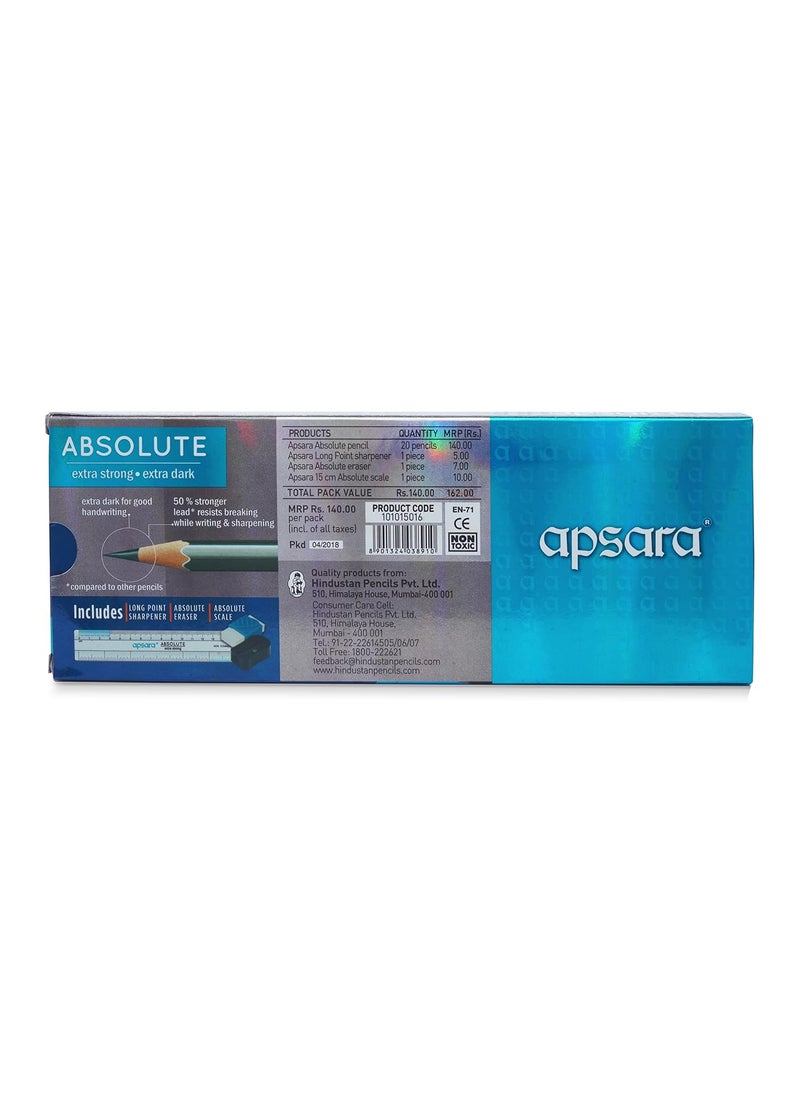 Apsara - Apsara Absolute Pencil Hexagonal Body for Strong Grip Extra Strong Easy Sharpening Good Handwriting Free Sharpener Eraser Breakage Resistant Pack of 20 - Image 1