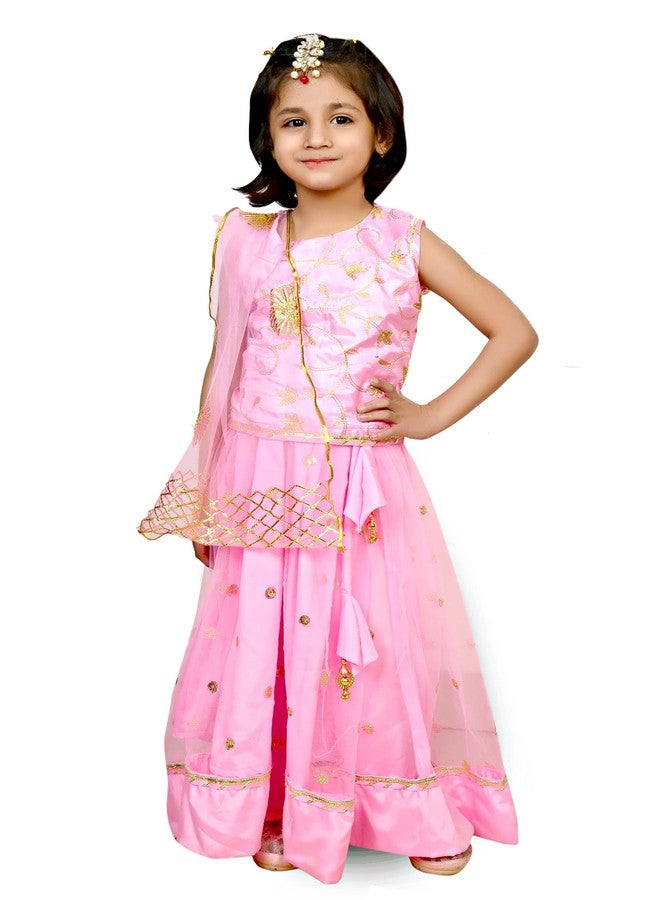HIBA CREATIONS Kids Pink Sequence Lehenga Choli With Gota Patti Dupatta 2-3 Years - Image 1