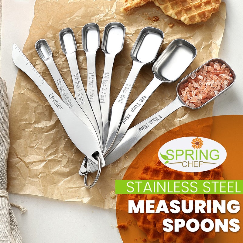 Spring Chef Stainless Steel Measuring Spoons Set of 8 with Leveler, Metal Teaspoon & Tablespoon Measuring Spoons for Dry & Liquid Ingredients, Fits in Spice Jars - Kitchen Gadgets For Baking & Cooking - Image 2