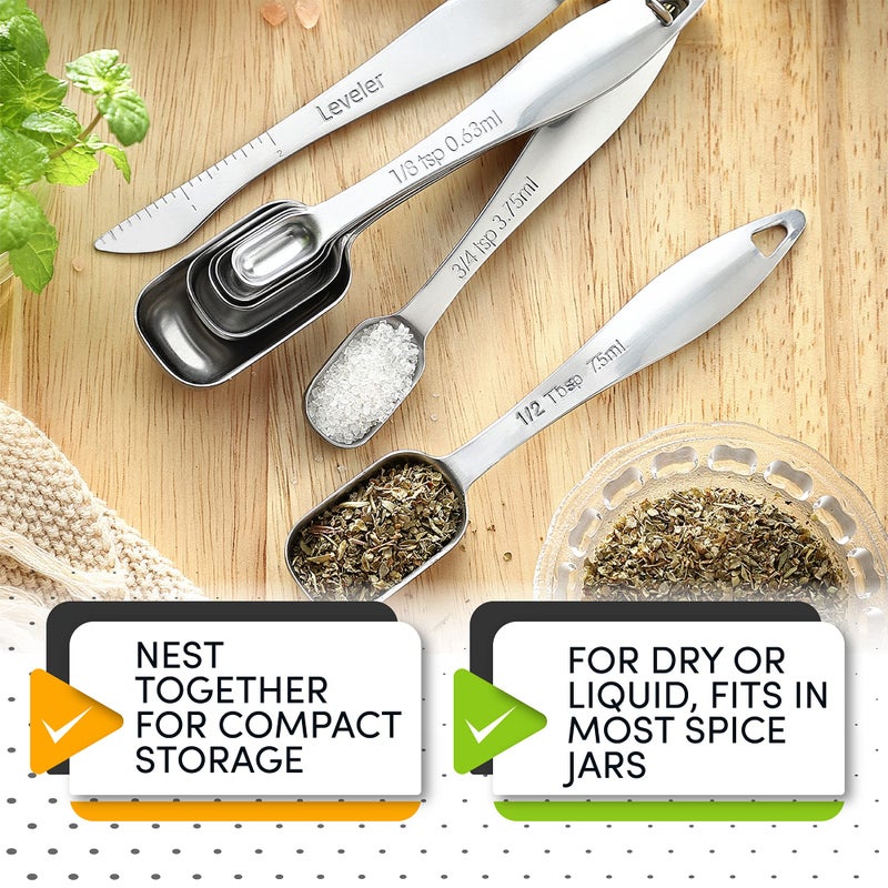Spring Chef Stainless Steel Measuring Spoons Set of 8 with Leveler, Metal Teaspoon & Tablespoon Measuring Spoons for Dry & Liquid Ingredients, Fits in Spice Jars - Kitchen Gadgets For Baking & Cooking - Image 3