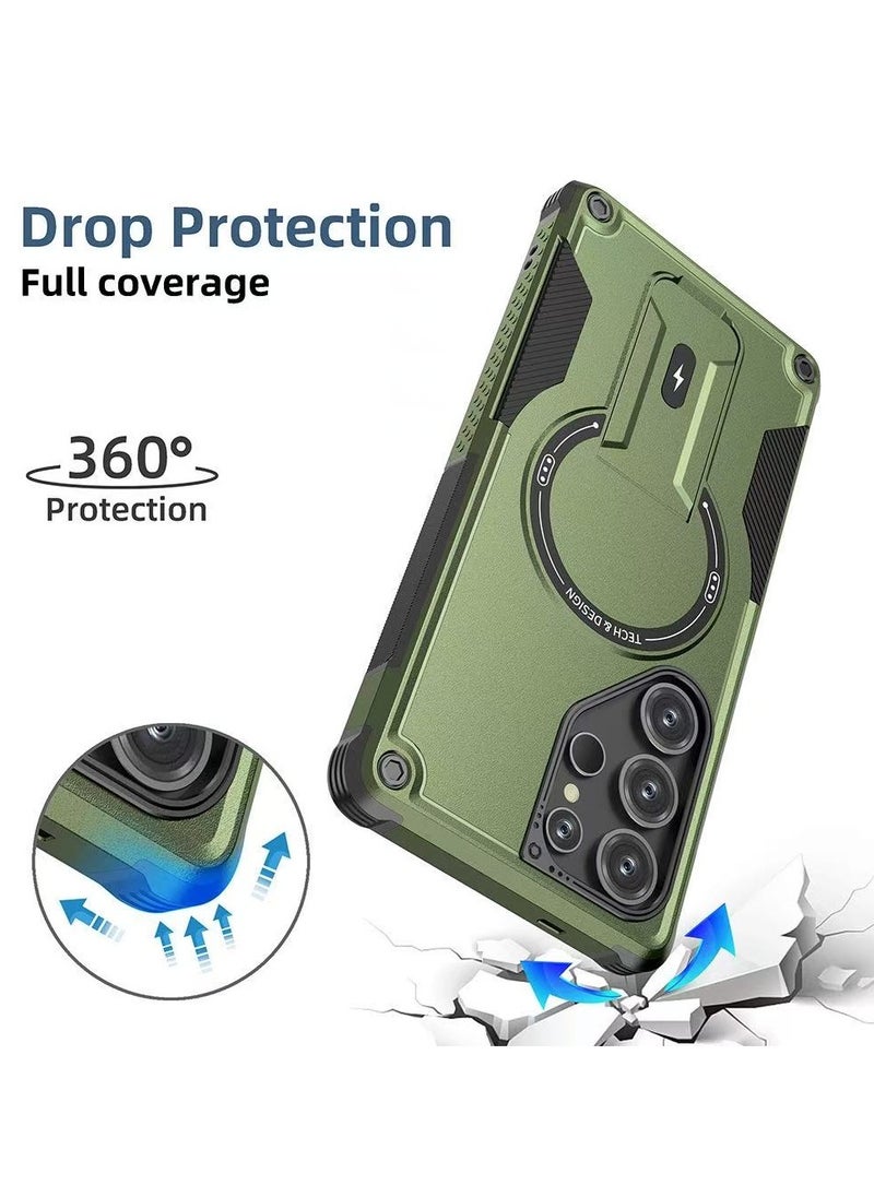 ICARLUS For Samsung Galaxy S24 Ultra with Kickstand Compatible with MagSafe Dual Laye Drop Proof Phone Case Stand Green  - Image 2