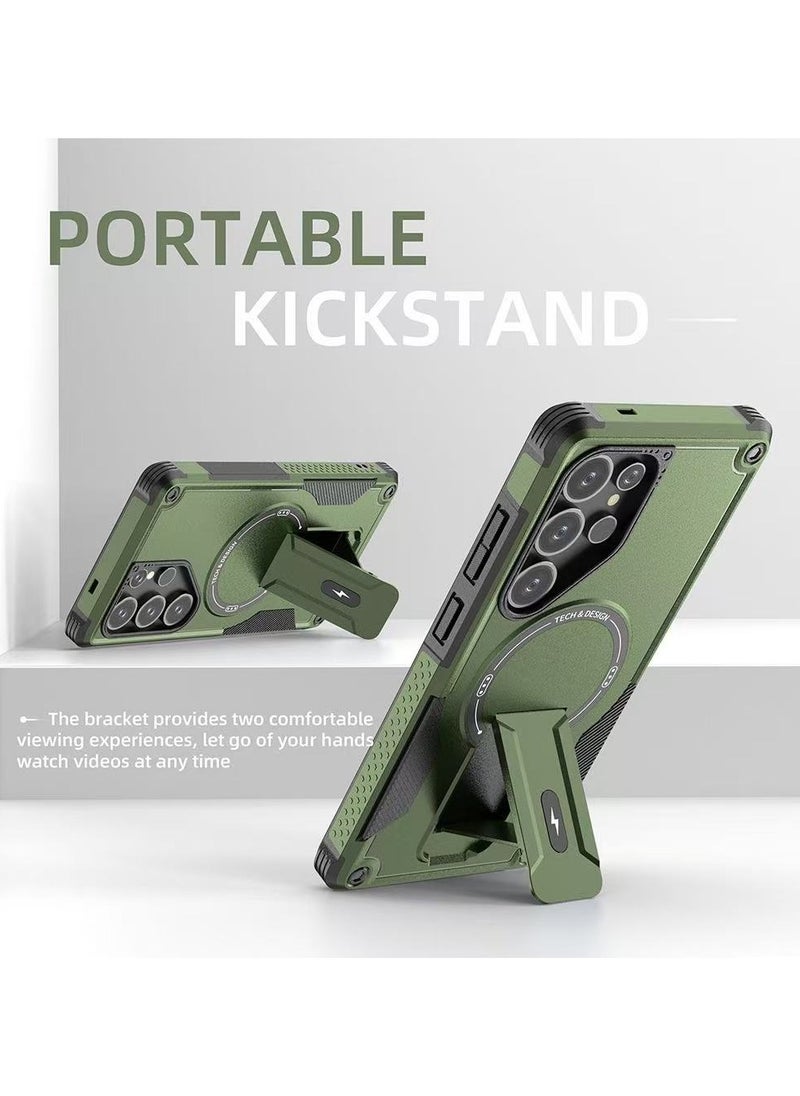 ICARLUS For Samsung Galaxy S24 Ultra with Kickstand Compatible with MagSafe Dual Laye Drop Proof Phone Case Stand Green  - Image 3