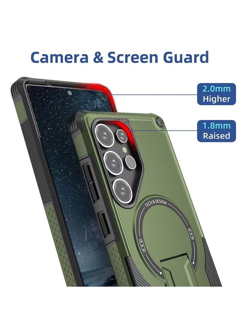 ICARLUS For Samsung Galaxy S24 Ultra with Kickstand Compatible with MagSafe Dual Laye Drop Proof Phone Case Stand Green  - Image 4