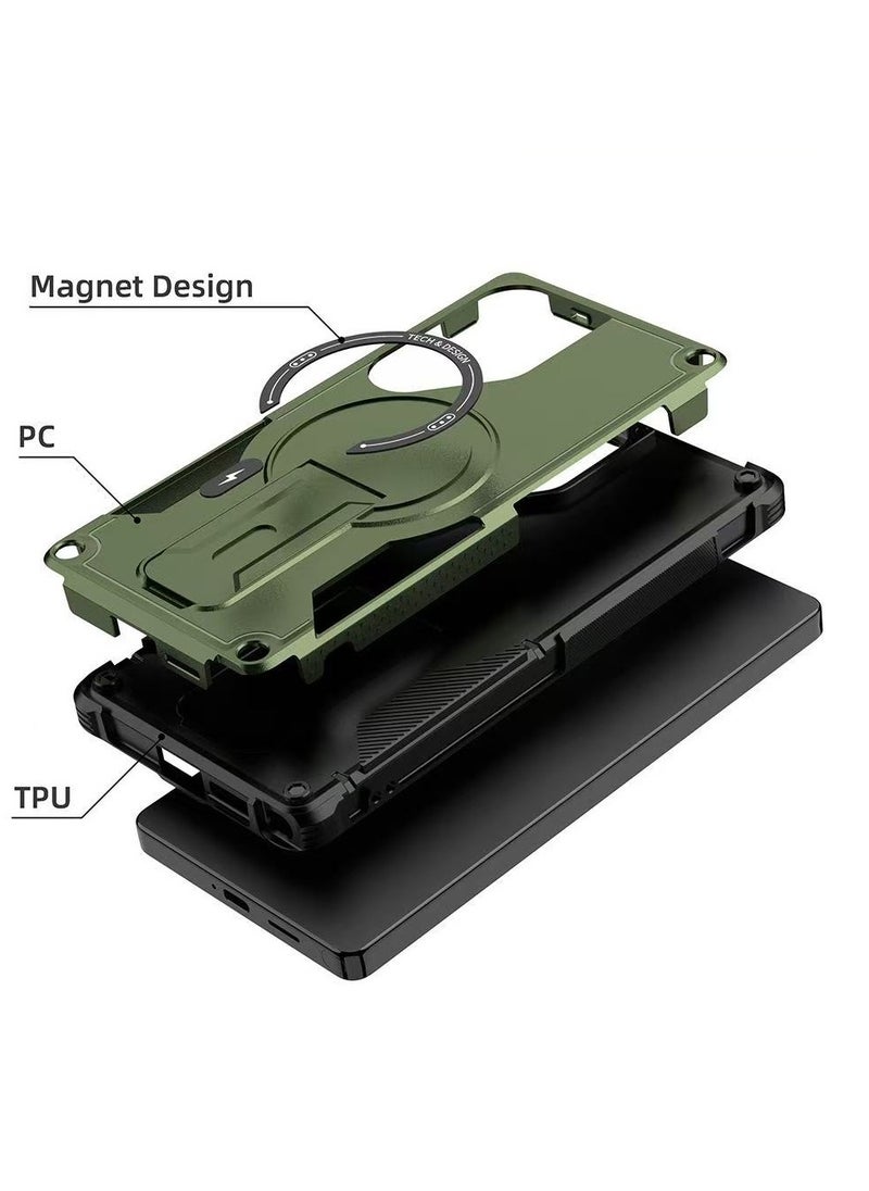 ICARLUS For Samsung Galaxy S24 Ultra with Kickstand Compatible with MagSafe Dual Laye Drop Proof Phone Case Stand Green  - Image 5