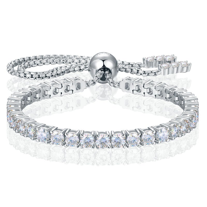 TUHE 3MM Moissanite Tennis Bracelet 3.69 Carat Adjustable Tennis Bracelets for Women 18K White Gold Plated S925 Sterling Silver Bracelets D Color VVS1 Round Moissanite Bracelet Trendy Valentine's Day Gift - Image 1