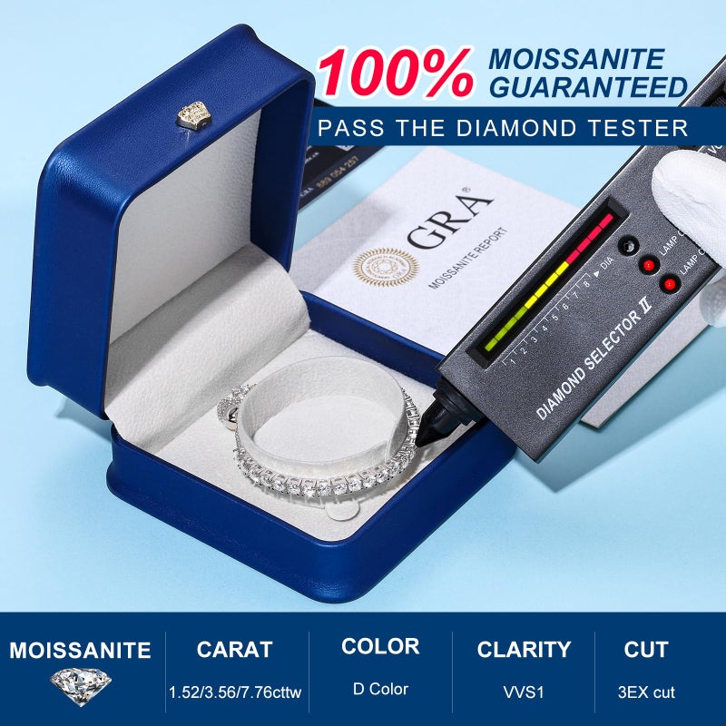 TUHE 3MM Moissanite Tennis Bracelet 3.69 Carat Adjustable Tennis Bracelets for Women 18K White Gold Plated S925 Sterling Silver Bracelets D Color VVS1 Round Moissanite Bracelet Trendy Valentine's Day Gift - Image 3