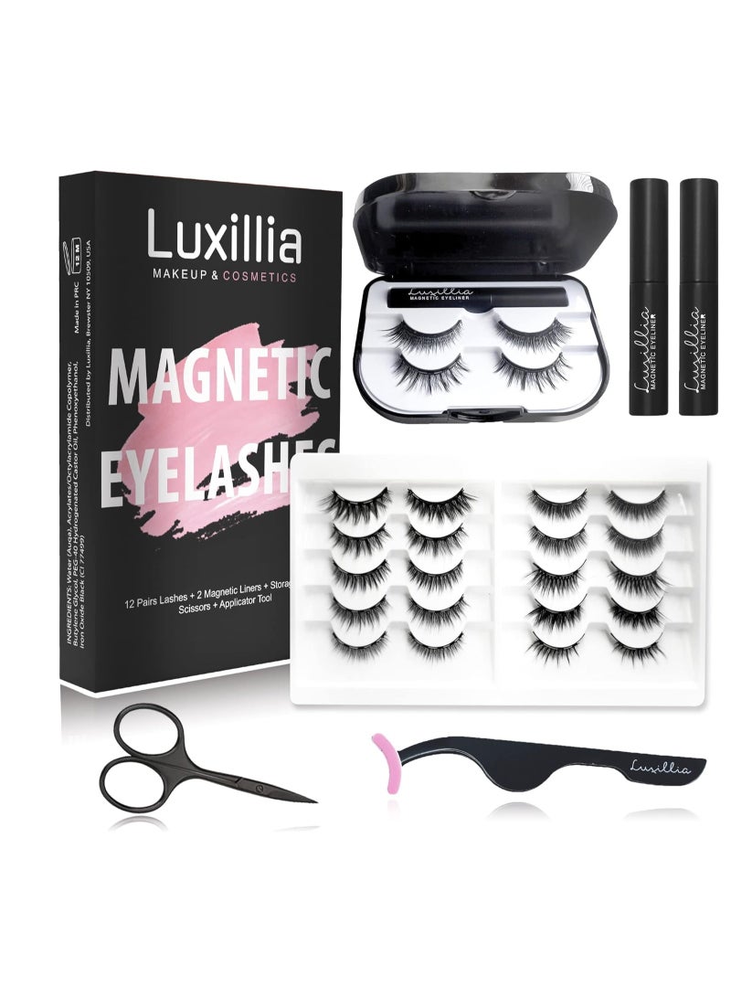 Luxillia Luxillia Magnetic Eyelashes with Eyeliner 16 Piece Set, Most Natural Looking Magnetic Lashes Kit with Applicator, Best 8D, 3D Look, Reusable Fake Eye Lash, No Glue, Strongest Waterproof Liquid Liner - Image 1