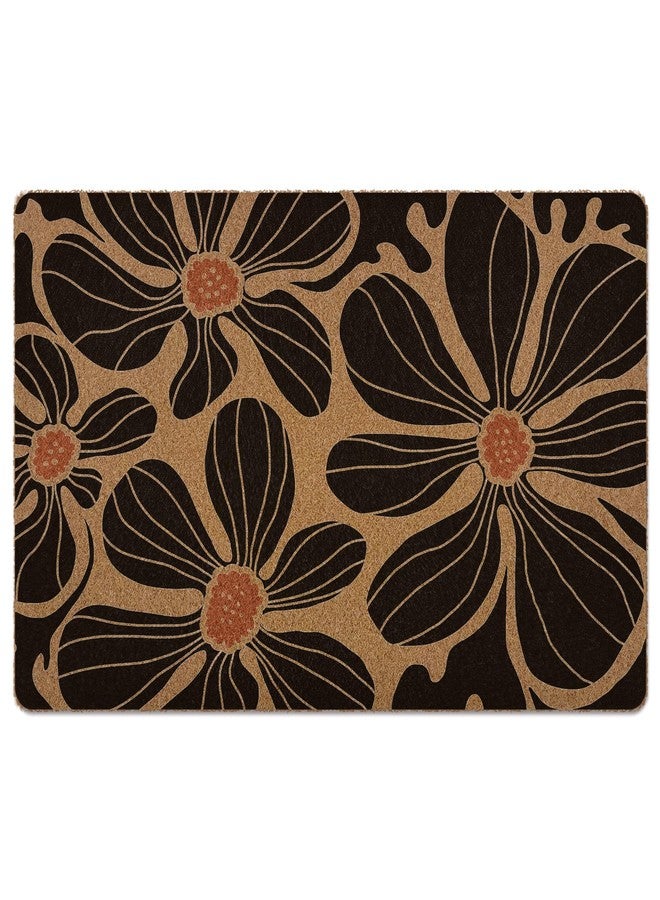 XLDLIOO Boho Floral Door Mat, Black Coir Doormat, Flower Welcome Front Door Mat Indoor Outdoor Entrance for Camper, Botanical Rustic Artificial Doormat Rugs for Porch Entry Patio Kitchen 30x17in - Image 1