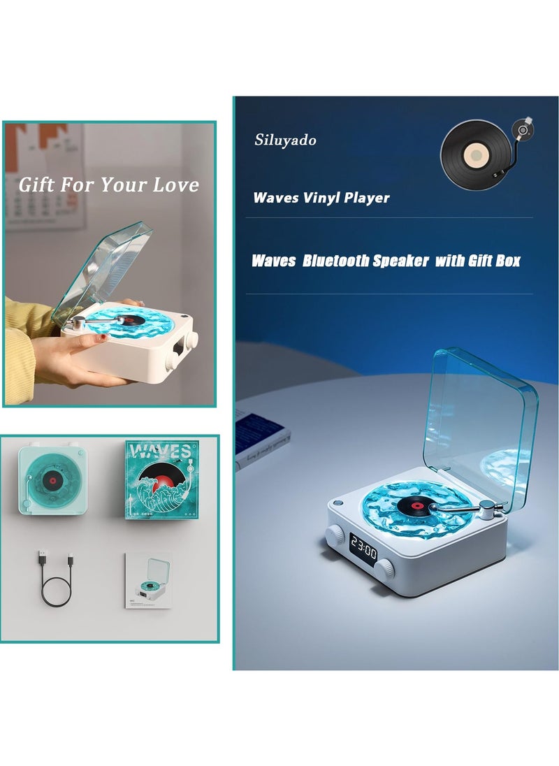 XiuWoo Wireless Vintage Waves Vinyl Record Player Style Bluetooth Speaker, Portable CD Player That Looks like a Record Player, with Ambient Lights,White  - Image 3
