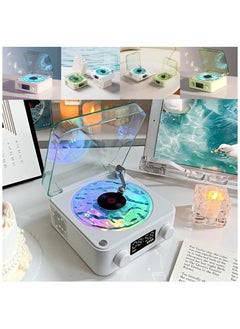 XiuWoo Wireless Vintage Waves Vinyl Record Player Style Bluetooth Speaker, Portable CD Player That Looks like a Record Player, with Ambient Lights,White  - Image 2