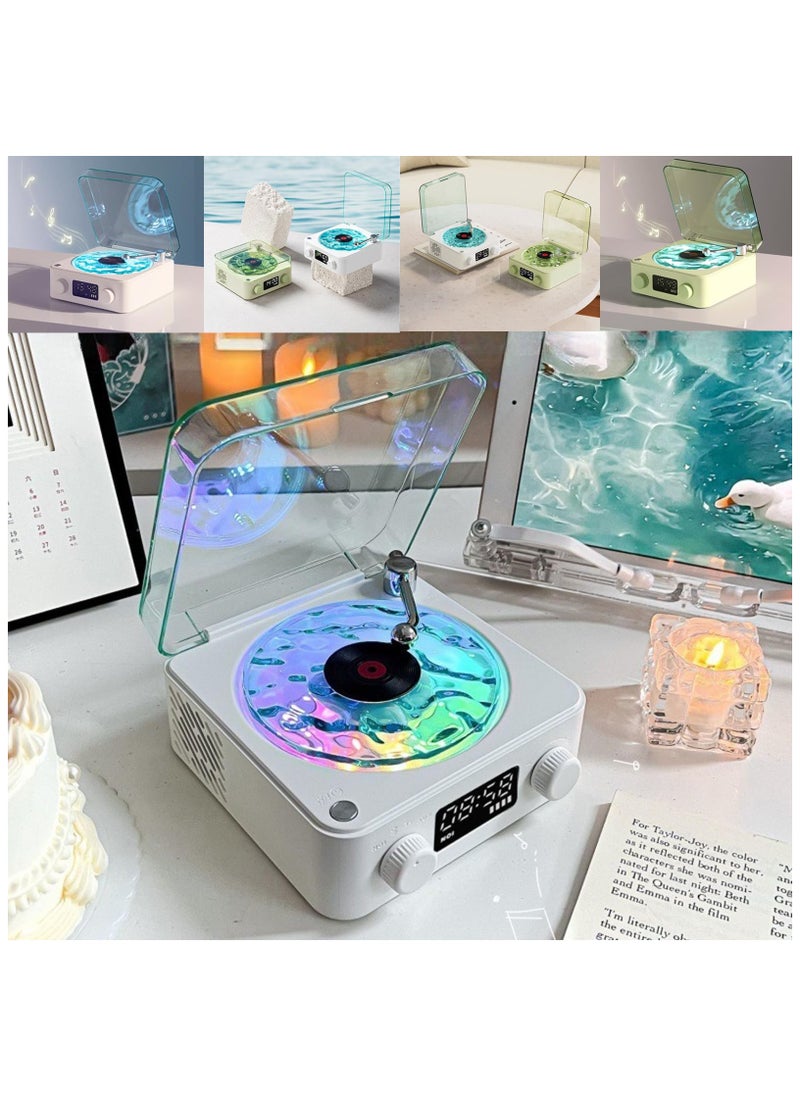 XiuWoo Wireless Vintage Waves Vinyl Record Player Style Bluetooth Speaker, Portable CD Player That Looks like a Record Player, with Ambient Lights,White  - Image 2