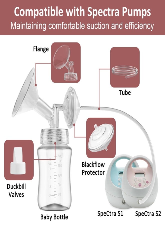 قطع غيار مضخة الثدي متوافقة مع مضخات الثدي Spectra S1/S2/9 Plus، تتضمن المجموعة 4 قطع غيار بديلة لمضخات Spectra، تشمل شفة 24 مم، وصمام منقار البط، وواقي من التدفق العكسي، وأنبوب، وزجاجة رضاعة. ليست ملحقات Spectra S2 الأصلية. - Image 3