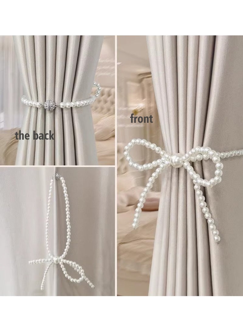 1 Piece Curtain Tiebacks ,Strong Magnetic Curtain Tiebacks,Pearl Design Curtain Ties ,Curtain Holders for Drapes Backs ,Modern Style Curtain Hooks Holdback Decorative(Bows) - Image 2