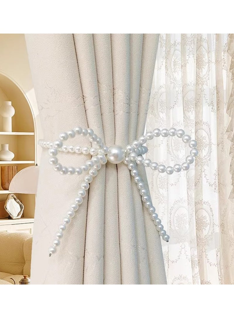1 Piece Curtain Tiebacks ,Strong Magnetic Curtain Tiebacks,Pearl Design Curtain Ties ,Curtain Holders for Drapes Backs ,Modern Style Curtain Hooks Holdback Decorative(Bows) - Image 4