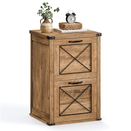 VASAGLE خزانة ملفات فاساجل مع 2 درج ملفات وحامل طابعة يناسب ملفات A4 وحجم الرسائل وأدراج معلقة بأسلوب مزرعة حديثة لمكتب المنزل بني عسل UOFC048T41