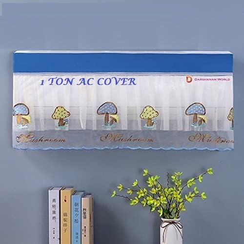DARSHANAM WORLD Jacquard Premium Work Indoor AC Dust Protection Cover Designer Summer Ac Cover for 1 Ton (34 X 12 X 9 inch )(BLUE MUSHROOM 1) - Image 1