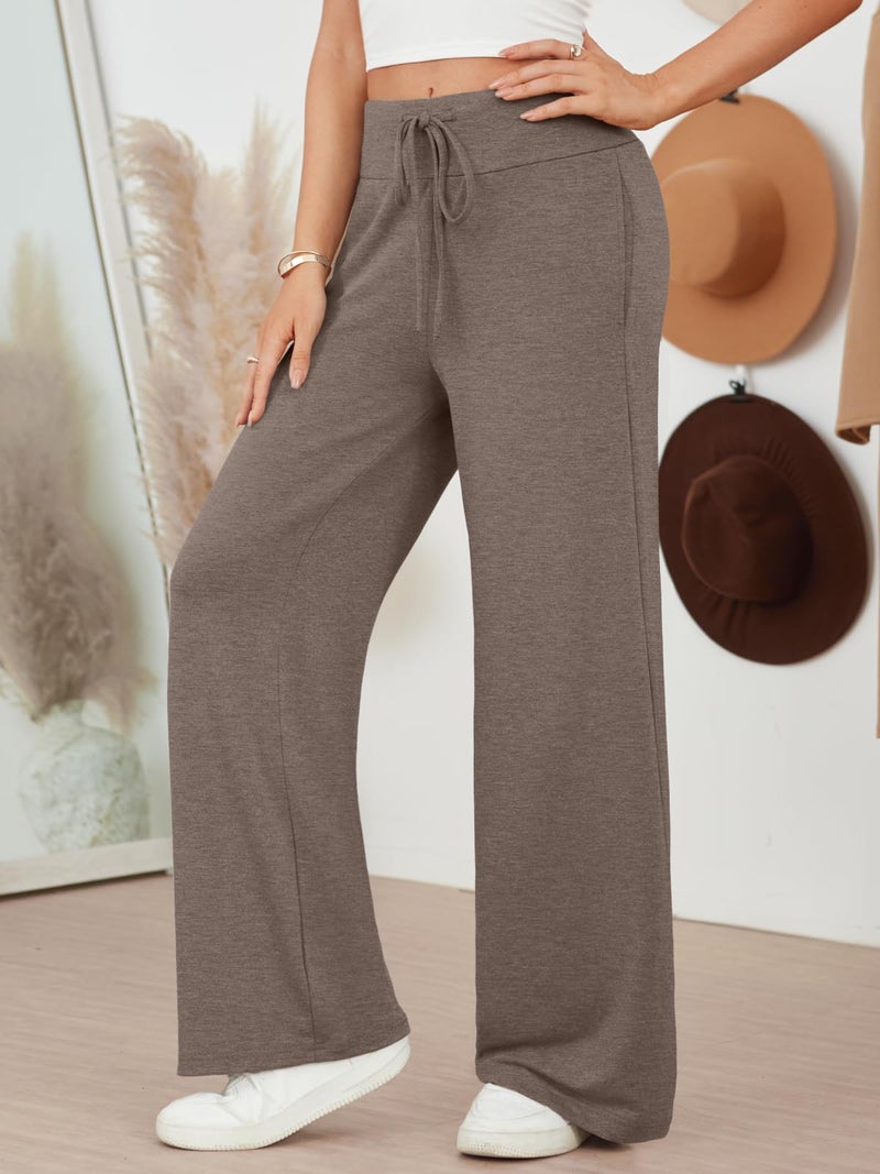 AUTOMET Womenâ€˜s Cozy Wide Leg Sweatpants, High Waist Pants for Yoga Lounge and Sleep, Soft Comfy Pants for All Seasons CoffeeGrey L - Image 3