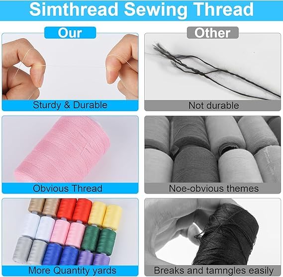 UDHVREKH Hand Sewing Thread 800M Strong and Durable Sewing Threads for Clothes Sewing Accessories White Black with 6 Pcs Steel Sewing Needle White - Image 3