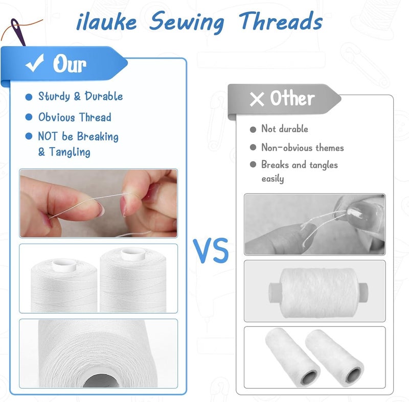 UDHVREKH Hand Sewing Thread 800M Strong and Durable Sewing Threads for Clothes Sewing Accessories White Black with 6 Pcs Steel Sewing Needle White - Image 4