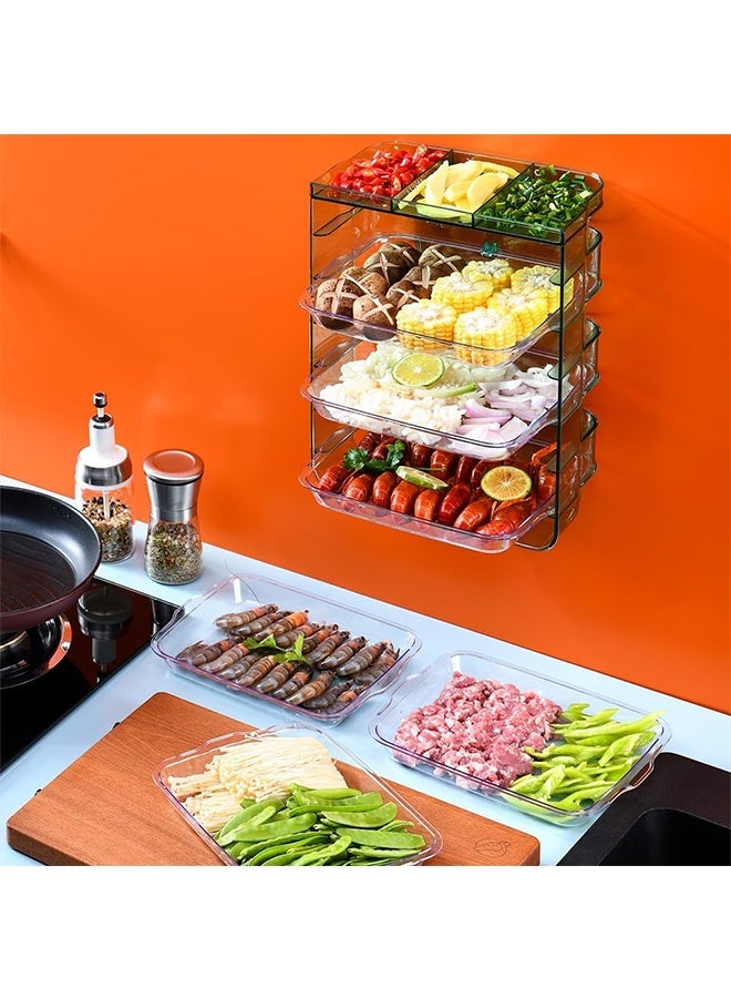 JCB CHIC رف تخزين المطبخ، طبق تحضير الفاكهة والخضروات للمطبخ، صينية فرز الفاكهة والخضروات متعددة الطبقات، صينية تحضير الطعام المطبخية ذاتية اللصق والمثبتة على الحائط - Image 4