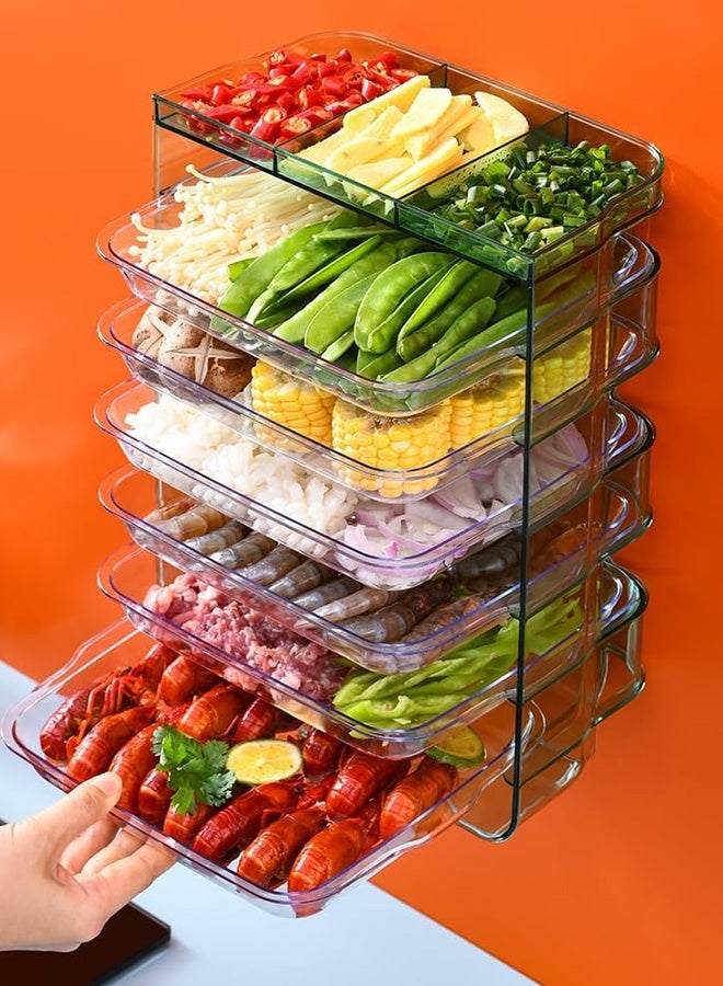 JCB CHIC رف تخزين المطبخ، طبق تحضير الفاكهة والخضروات للمطبخ، صينية فرز الفاكهة والخضروات متعددة الطبقات، صينية تحضير الطعام المطبخية ذاتية اللصق والمثبتة على الحائط - Image 1