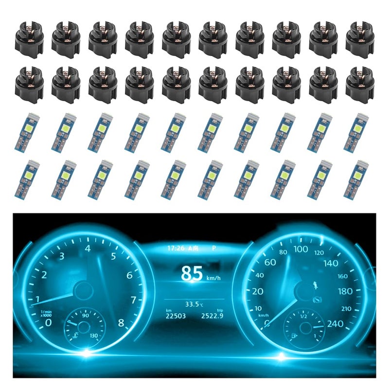 carleef 20PCS Car LED Dash Lights - Super Bright Instrument Cluster Light Bulbs with T5 37 74 LED Bulbs & Twist Lock Socket - Universal 12V L-ED Lights for Car Interior Accessories (Ice Blue) - Image 1