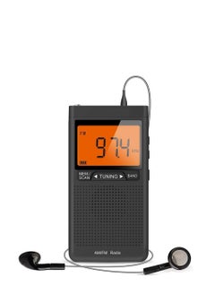 AM FM Portable Radio with Best Reception, Pocket Transistor Radio with Big Digital Screen, Stereo Earphone Jack, Sleep Timer and Alarm Clock Operated by 2 AAA Batteries for Jogging, Walking