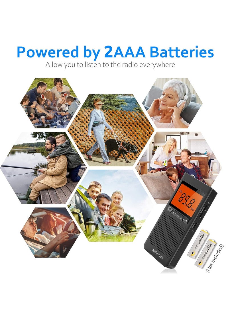 Generic - AM FM Portable Radio with Best Reception, Pocket Transistor Radio with Big Digital Screen, Stereo Earphone Jack, Sleep Timer and Alarm Clock Operated by 2 AAA Batteries for Jogging, Walking - Image 1