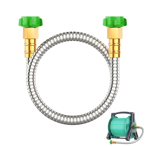 BlueGarden Short Metal Garden Hose 3 ft with Female to Female Connector Stainless Steel Small Leader Hose for Hose Reel Long Flexible Lightweight Heavy Duty Water Pipe Outdoor Water Hose Extension Adapter - Image 1