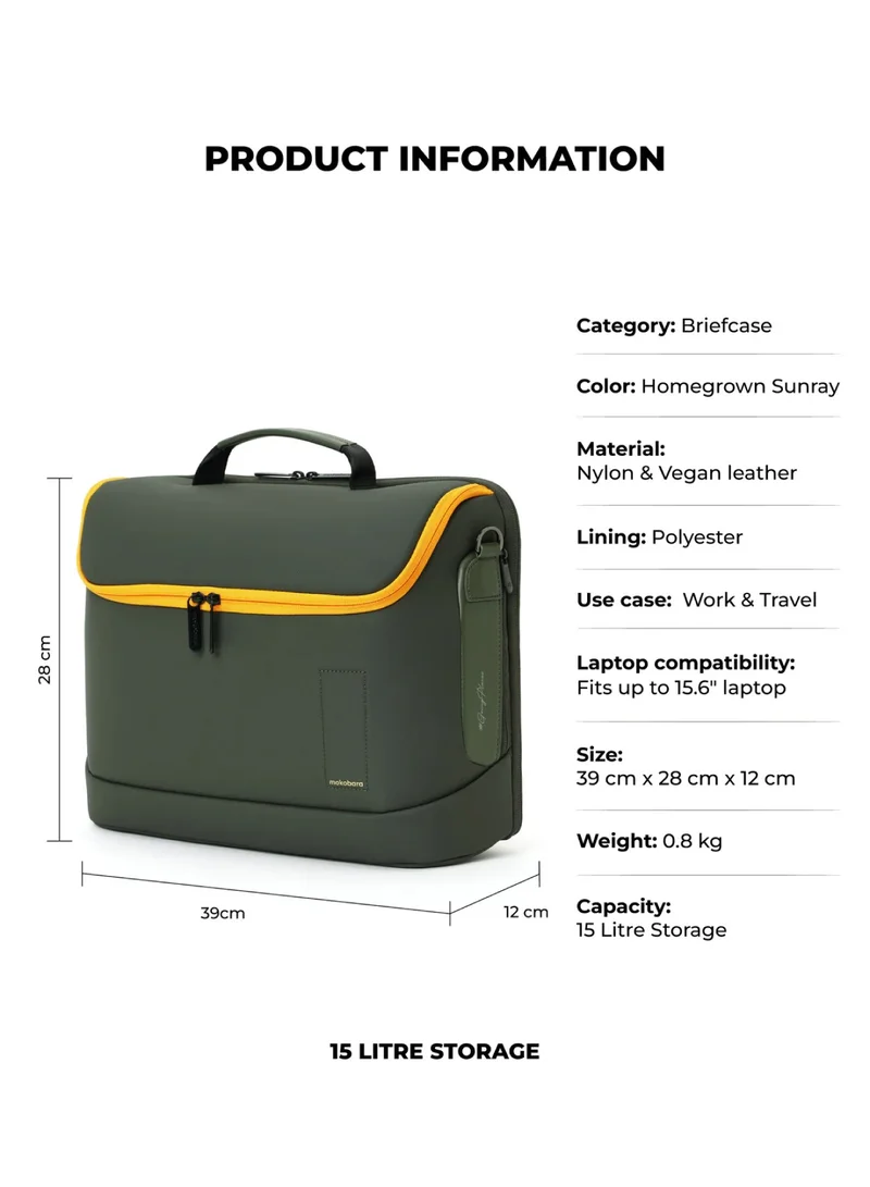 Mokobara The Transit Briefcase Vegan Leather & Nylon 15L Laptop Crossbody Messenger Bag for Men & Women (Homegrown Sunray)