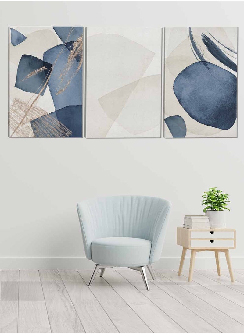 LOWHA Set Of 3 Framed Canvas Wall Arts Stretched Over Wooden Frame Watercolor Abstract Paintings For Home Living Room Office Decor  - Image 1