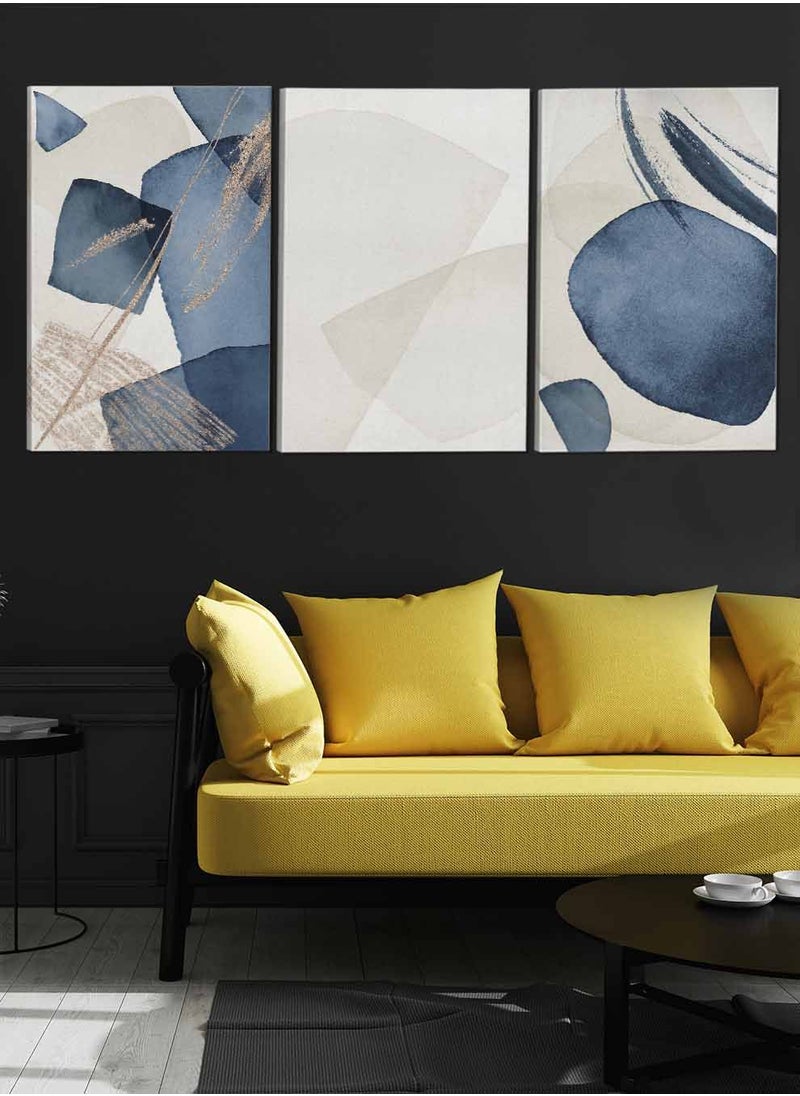 LOWHA Set Of 3 Framed Canvas Wall Arts Stretched Over Wooden Frame Watercolor Abstract Paintings For Home Living Room Office Decor  - Image 3