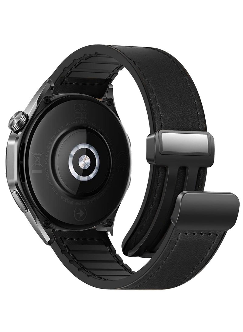 20mm Leather Strap Compatible with Galaxy Watch 7/6/6 Classic/5/5 Pro/4/4 Classic/3/Gear S2, Replacement Strap for HUAWEI Watch 2/ GT2 42mm/GT3 42mm,Black - Image 1