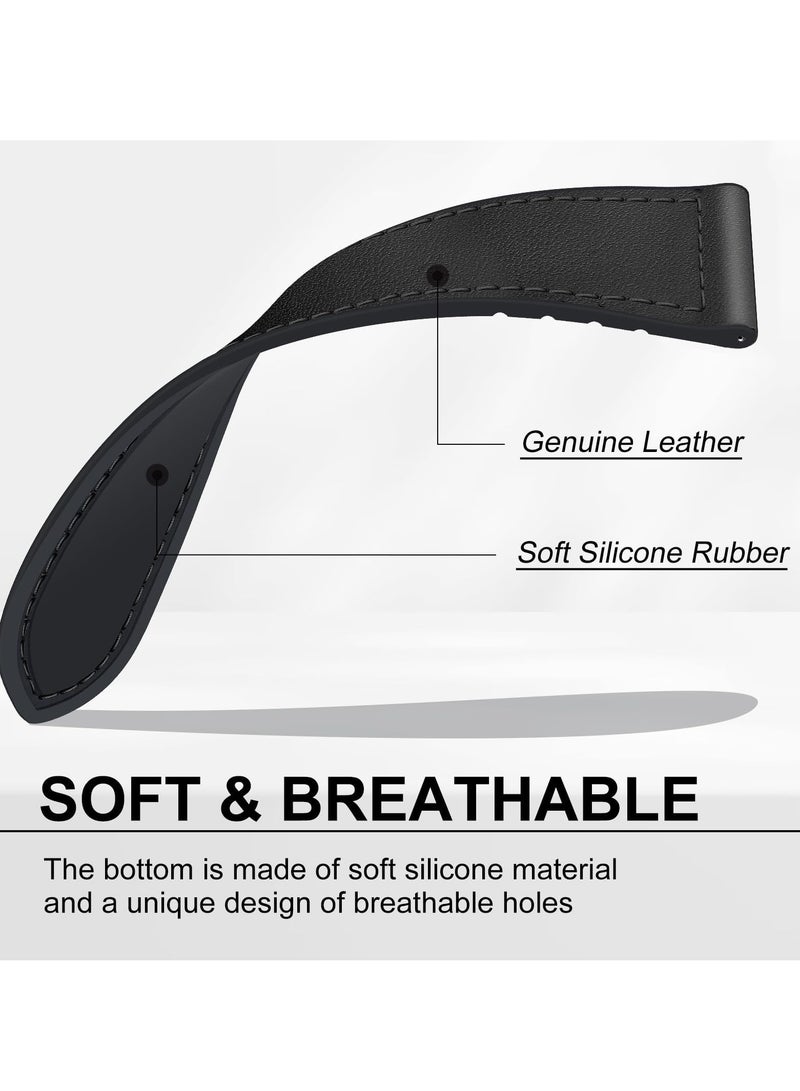 20mm Leather Strap Compatible with Galaxy Watch 7/6/6 Classic/5/5 Pro/4/4 Classic/3/Gear S2, Replacement Strap for HUAWEI Watch 2/ GT2 42mm/GT3 42mm,Black - Image 4