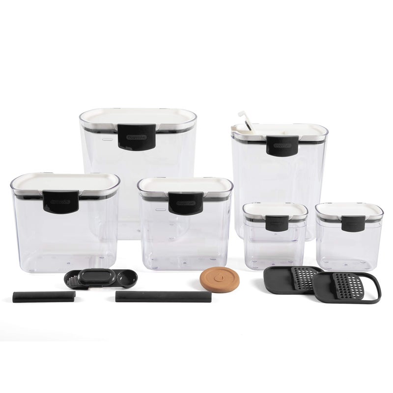 Progressive ProKeeper Bakers Airtight Kitchen Storage Canister Container Set for Flour Sugar More Keeps Ingredients Fresh with Accessories Black Latches 6 Piece