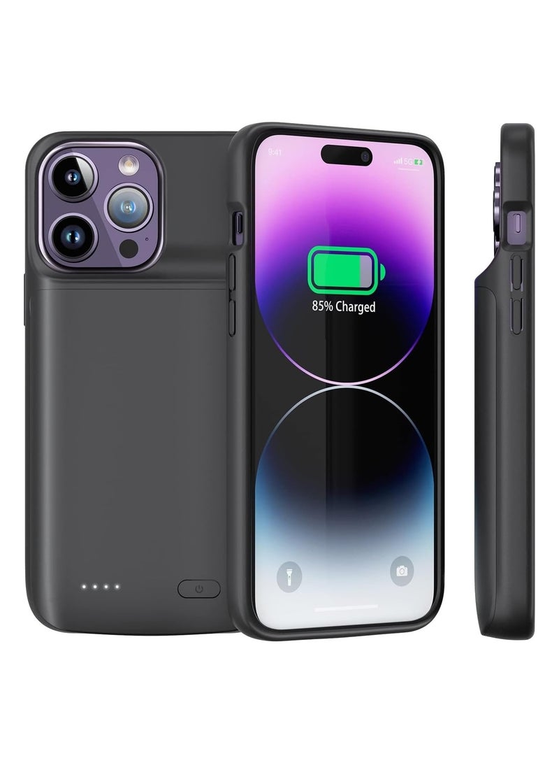 Battery Case for iPhone 14 Pro (6.7") – 7000mAh Portable Protective Charging Cover, Rechargeable Extended Battery Pack with Smart LED Indicator – Black - Image 1