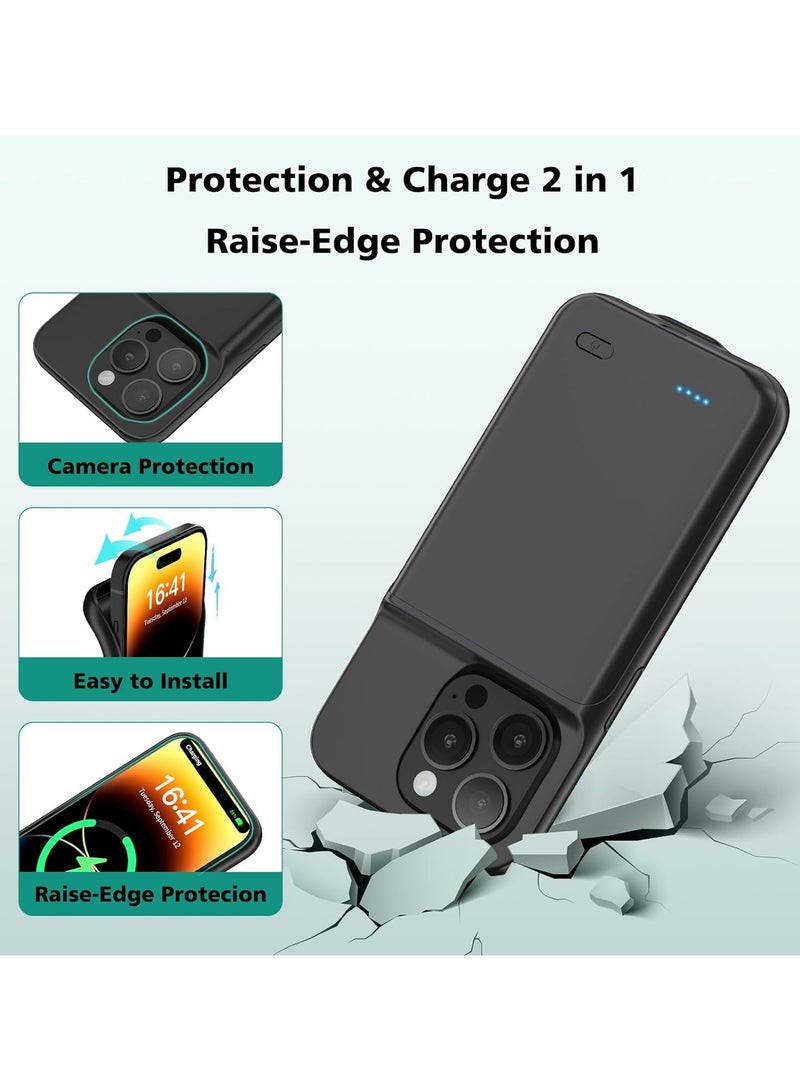 Battery Case for iPhone 14 Pro (6.7") – 7000mAh Portable Protective Charging Cover, Rechargeable Extended Battery Pack with Smart LED Indicator – Black - Image 2
