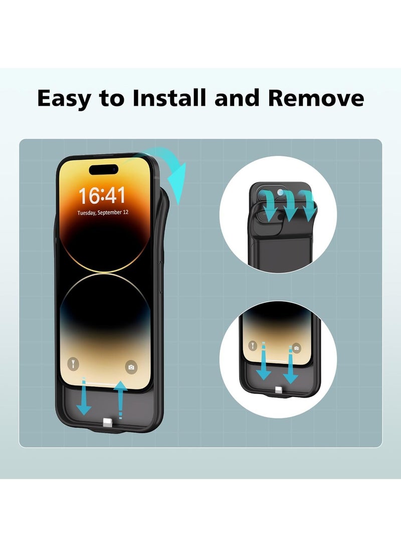 Battery Case for iPhone 14 Pro (6.7") – 7000mAh Portable Protective Charging Cover, Rechargeable Extended Battery Pack with Smart LED Indicator – Black - Image 5