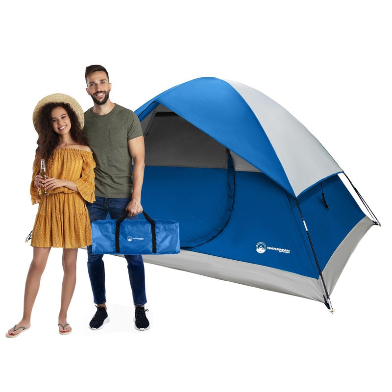 4 Person Camping Tent with Rainfly and Carrying Bag - Easy Pop Up Family Tents for Camping Essentials, Beach, Hiking, Backpacking, Mountaineering and Camp Travel by Wakeman Outdoors (Blue)