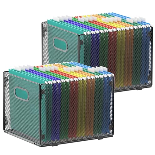 Samstar 2 Pack Hanging File Organizer, Mesh File Folder Box Filing Box File Cabinet Organizer Storage Boxes, Letter Size - Image 1
