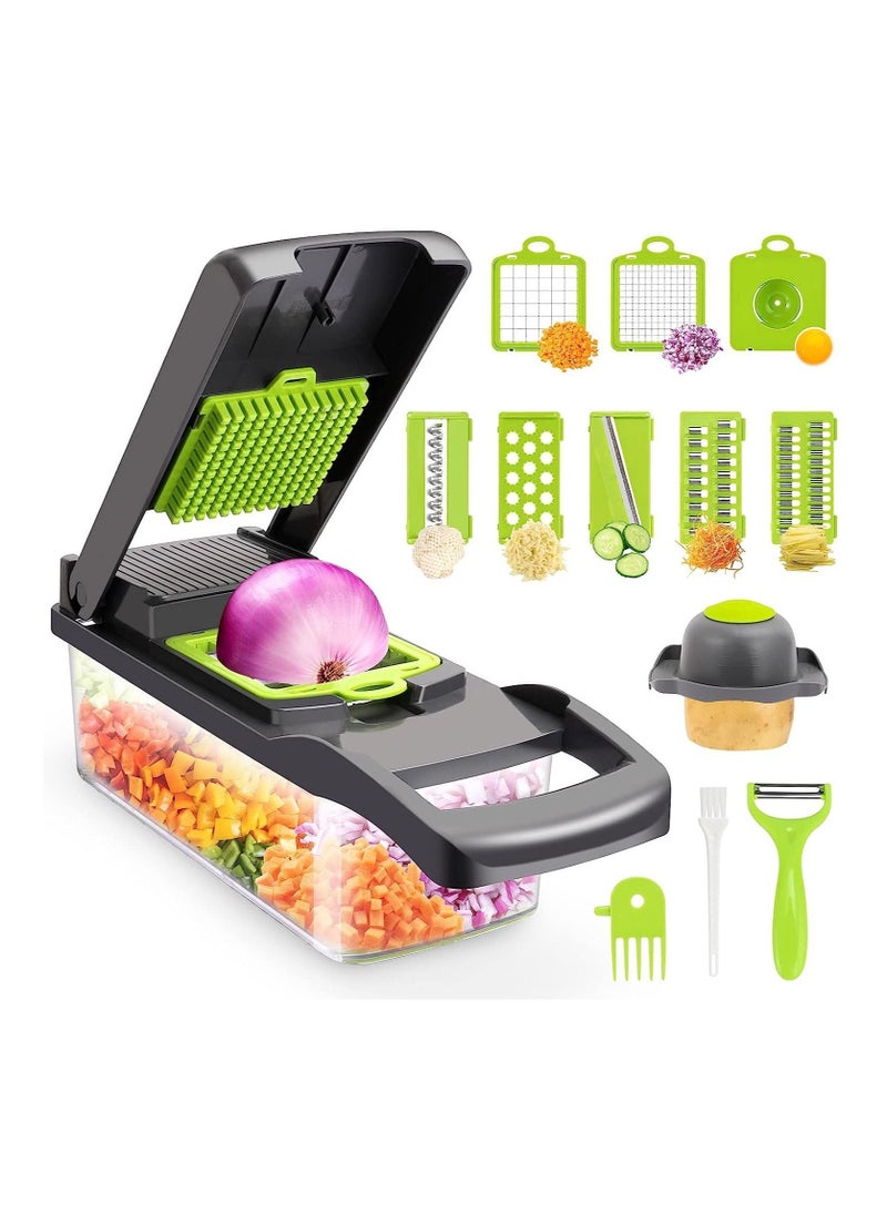 Raxoom Vegetable Chopper,Senbowe Multifunctional 13-in-1 Food Choppers Onion Chopper Vegetable Slicer Cutter Dicer Veggie chopper with 8 Blades,Colander Basket,Container for Salad Potato Carrot Garlic - Image 1