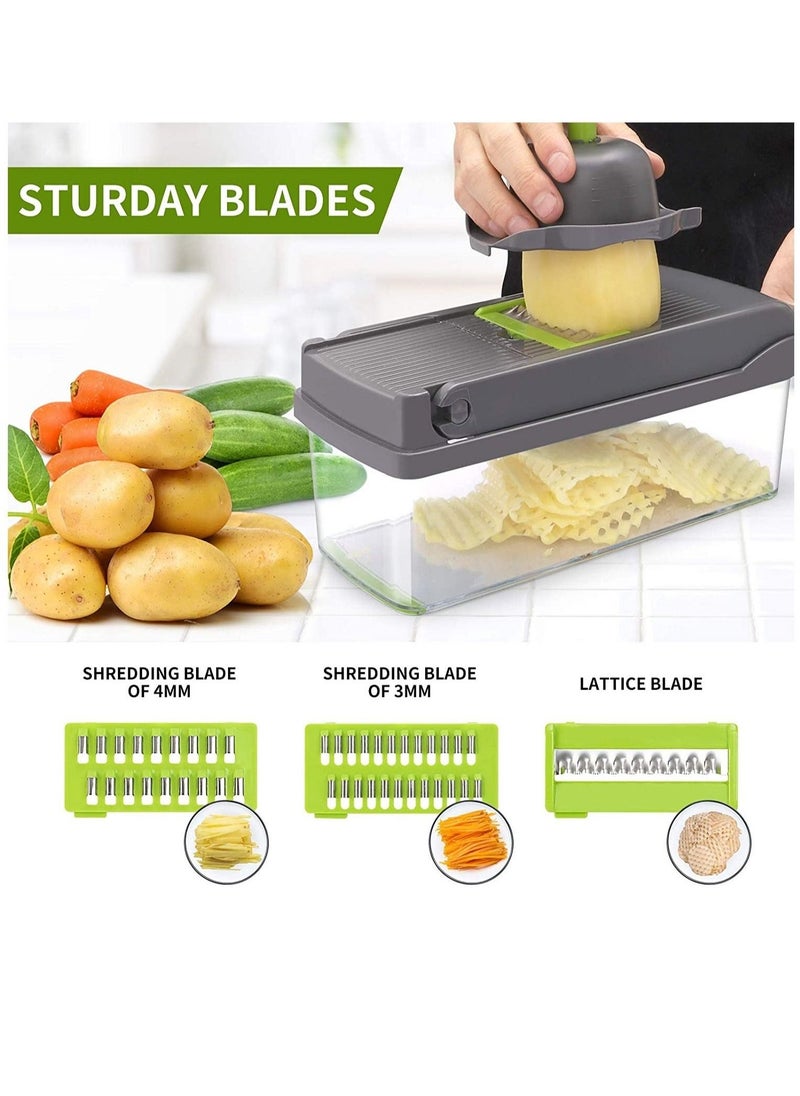 Raxoom Vegetable Chopper,Senbowe Multifunctional 13-in-1 Food Choppers Onion Chopper Vegetable Slicer Cutter Dicer Veggie chopper with 8 Blades,Colander Basket,Container for Salad Potato Carrot Garlic - Image 5