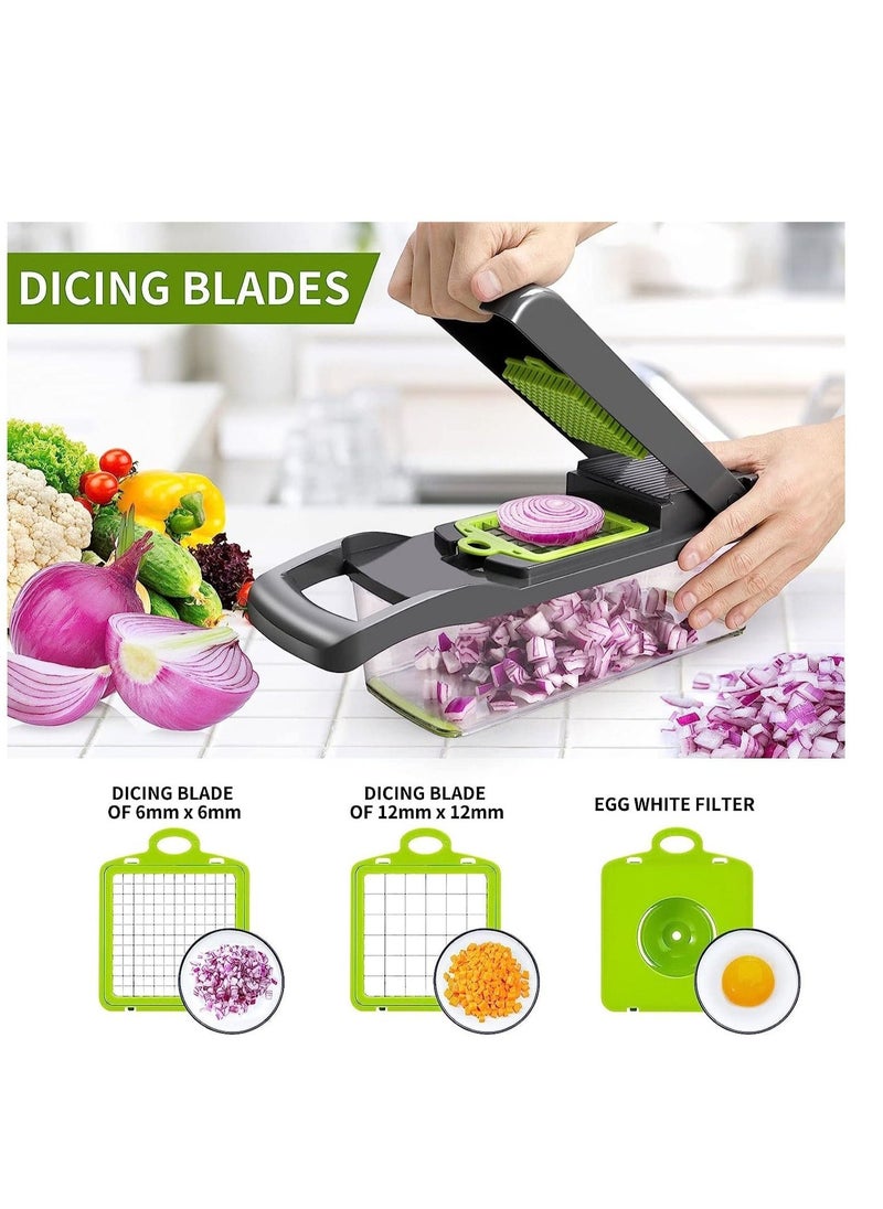 Raxoom Vegetable Chopper,Senbowe Multifunctional 13-in-1 Food Choppers Onion Chopper Vegetable Slicer Cutter Dicer Veggie chopper with 8 Blades,Colander Basket,Container for Salad Potato Carrot Garlic - Image 2