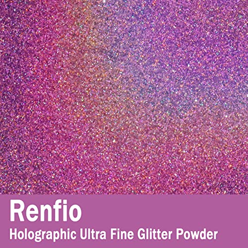 Renfio Holographic Ultra Fine Glitter Powder Metallic Resin Glitter 2.11 Oz (60g) PET Flakes Crafts Sequins 1/128" 0.008" 0.2mm Epoxy Chips Flakes for Roses Tumblers Slime - Laser Pinkish - Image 2