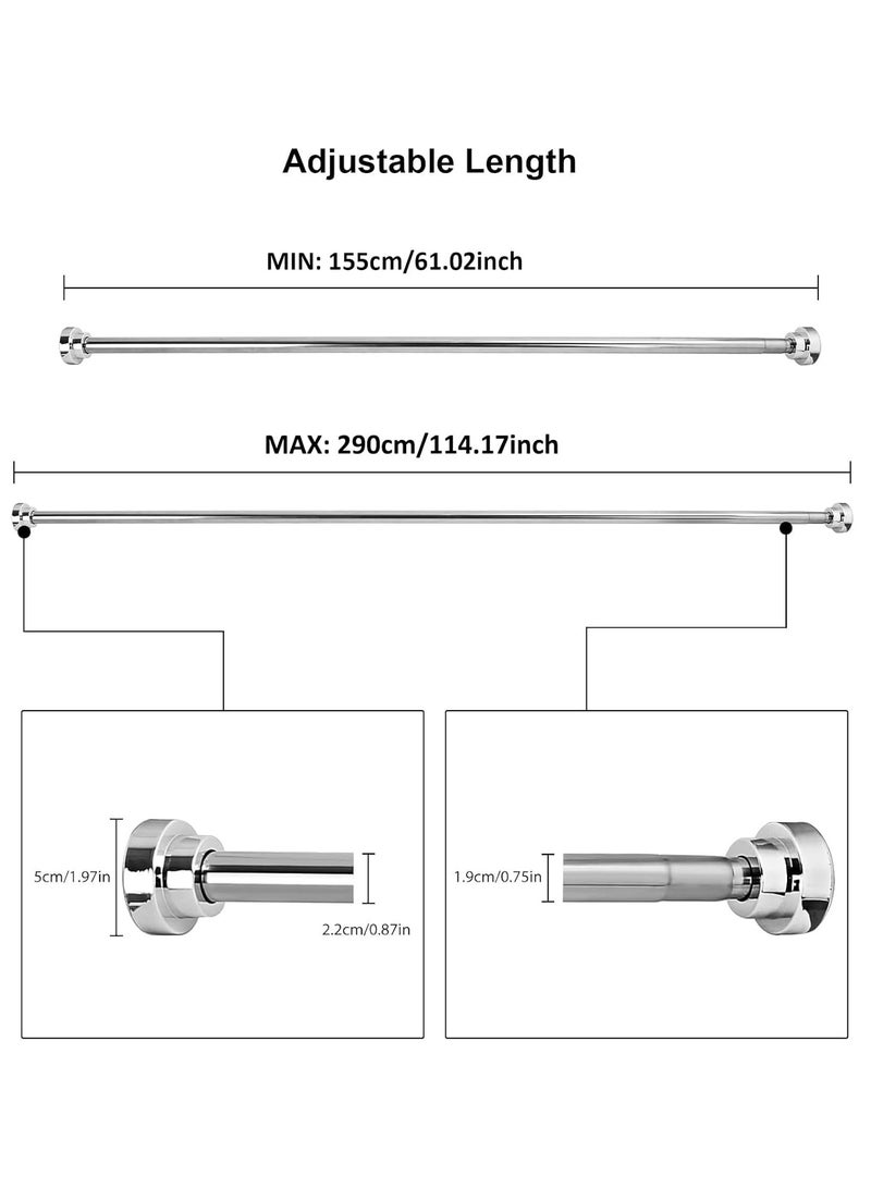 Rubik Shower Curtain Rod 155cm to 290cm Adjustable Extendable Length Telescopic Tension Bar Stainless Steel No Drill Type for Bathroom Shower Bathtub (155cm to 290cm) - Image 4