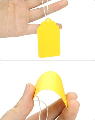 QWORK Yellow Paper Gift Tags 500 Pcs 276 x 169 Writable Labels with String Merchandise Hang Tags - Image 3