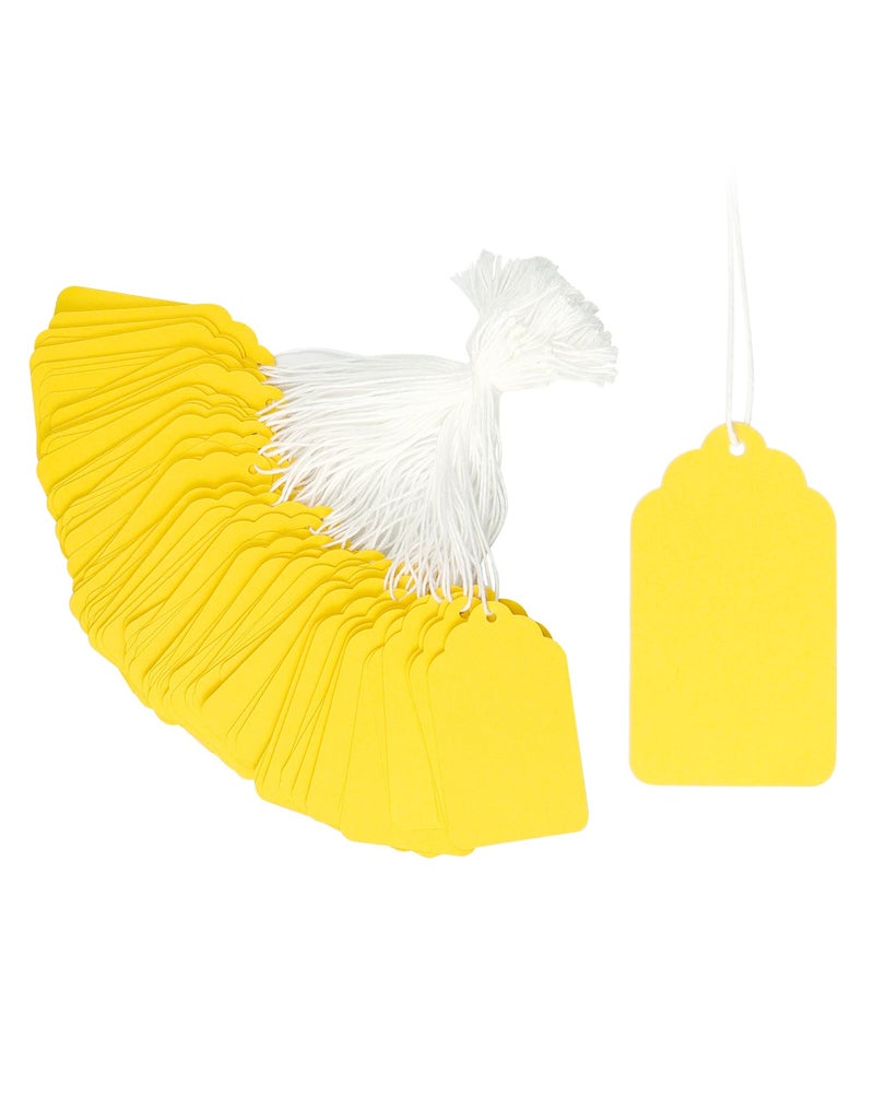 QWORK Yellow Paper Gift Tags 500 Pcs 276 x 169 Writable Labels with String Merchandise Hang Tags - Image 2
